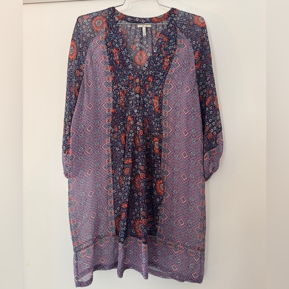 Joie Silk Sheer Floral Tunic Mini Dress XS Cover Up